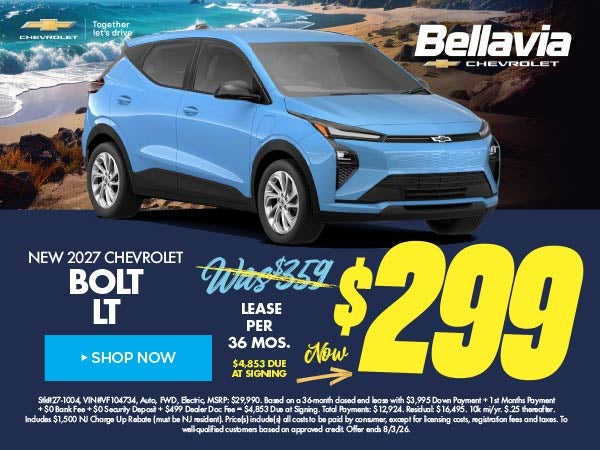 New 2027 Chevrolet Bolt LT $299/36 Month Lease 