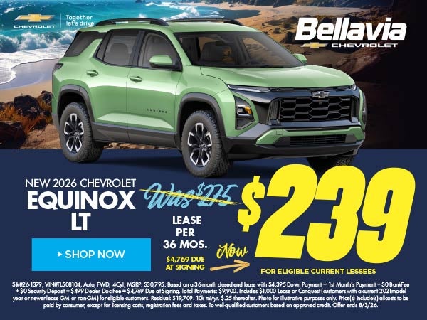 New 2026 Chevrolet Equinox LT $239/36 Month Lease 