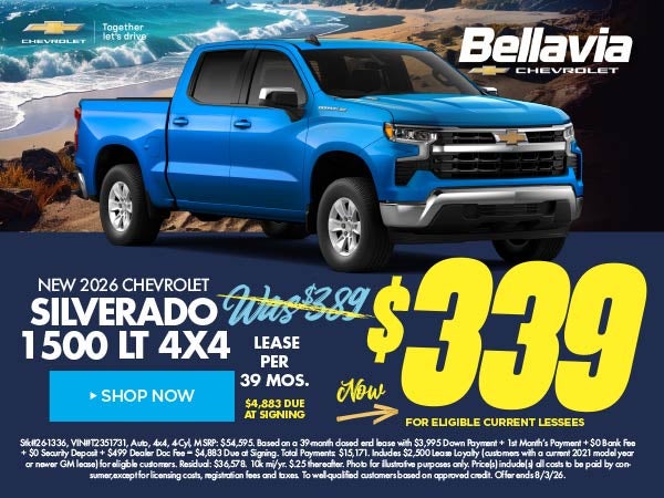 New 2026 Chevrolet Silverado 1500 LT 4x4 $339/39 Month Lease