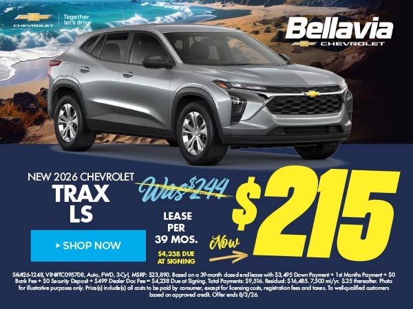 New 2026 Chevrolet Trax LS $215/39 Month Lease