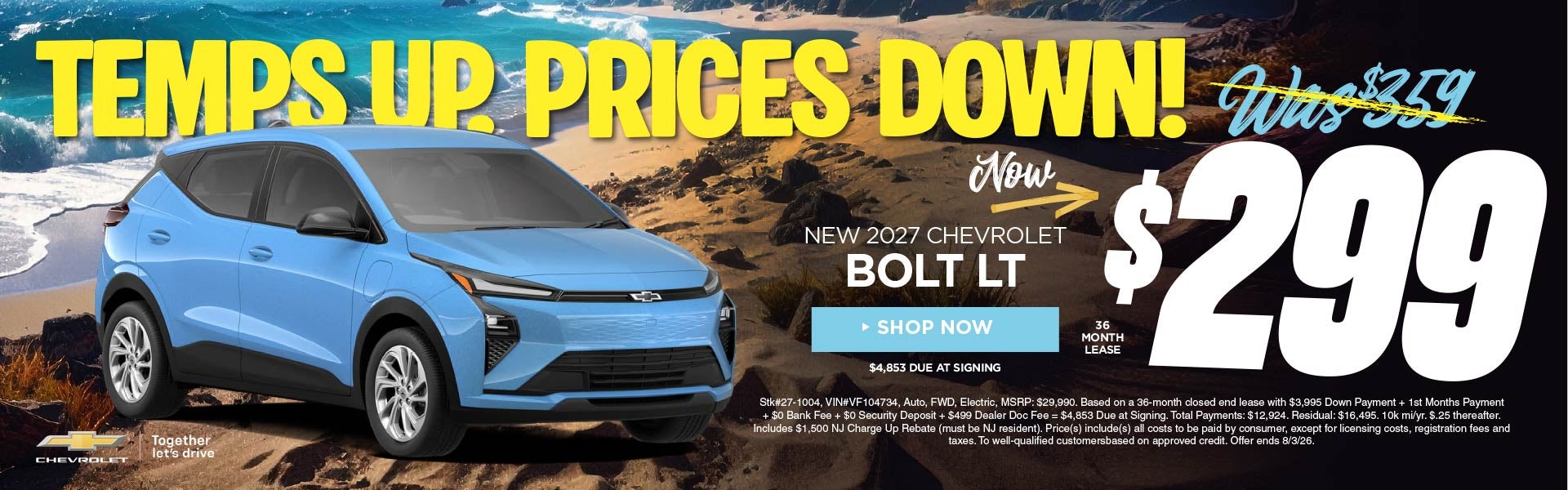 New 2027 Chevrolet Bolt LT $299/36 Month Lease 