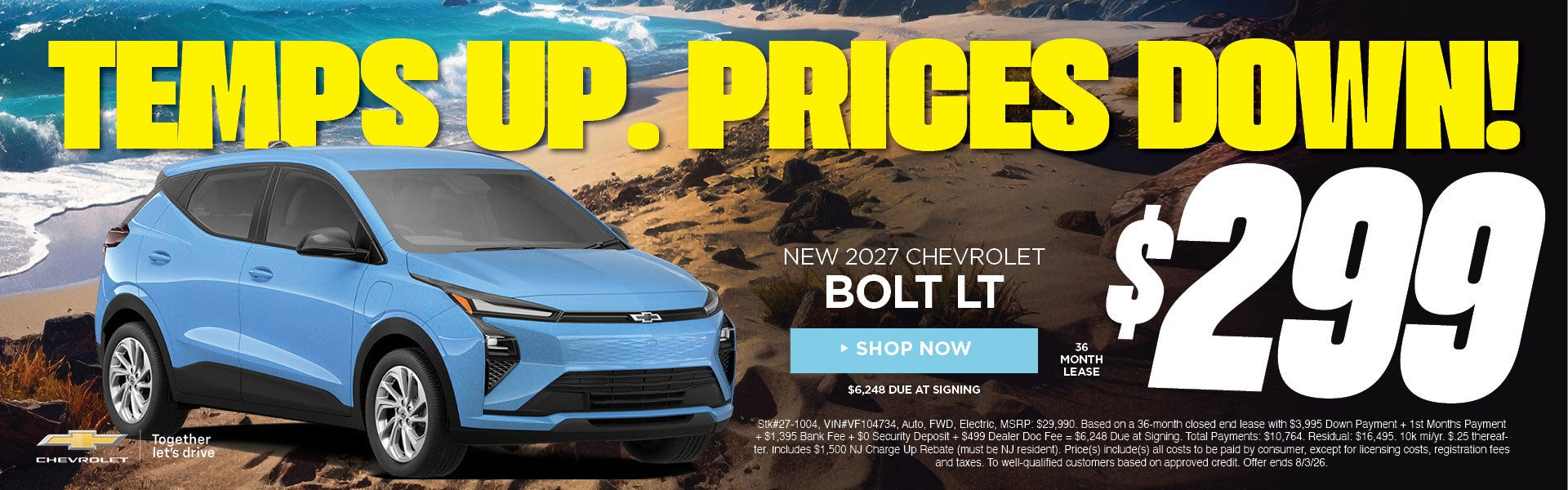  New 2027 Chevrolet Bolt LT $299/36 Month Lease