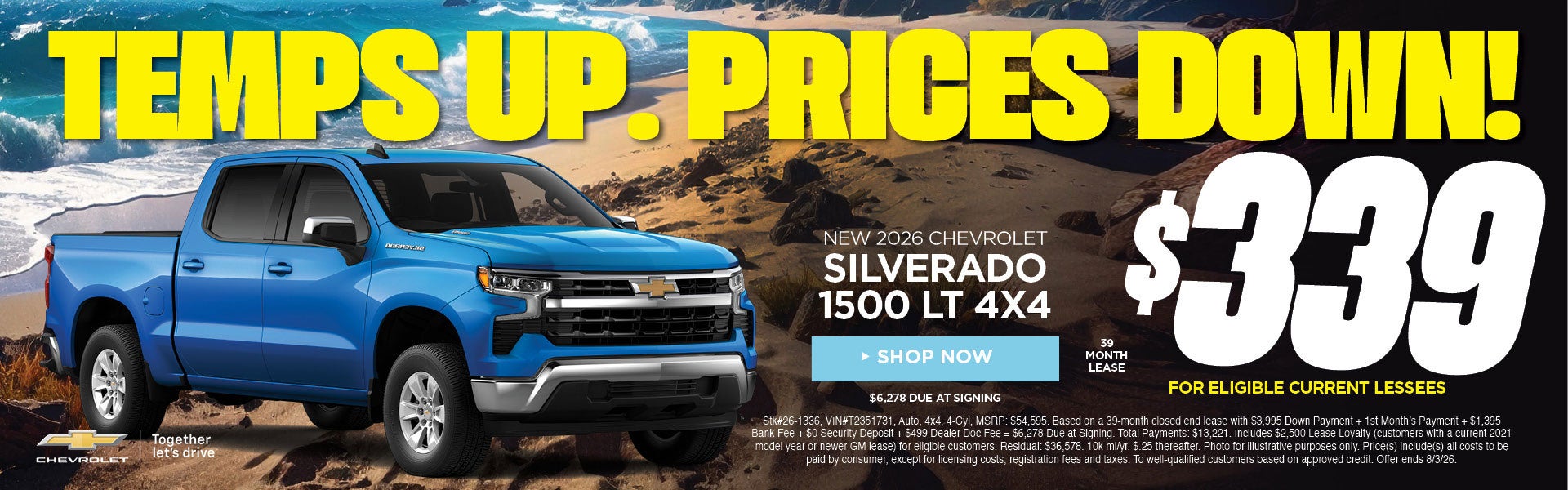 New 2026 Chevrolet Silverado 1500 LT 4x4 $339/39 Month Lease