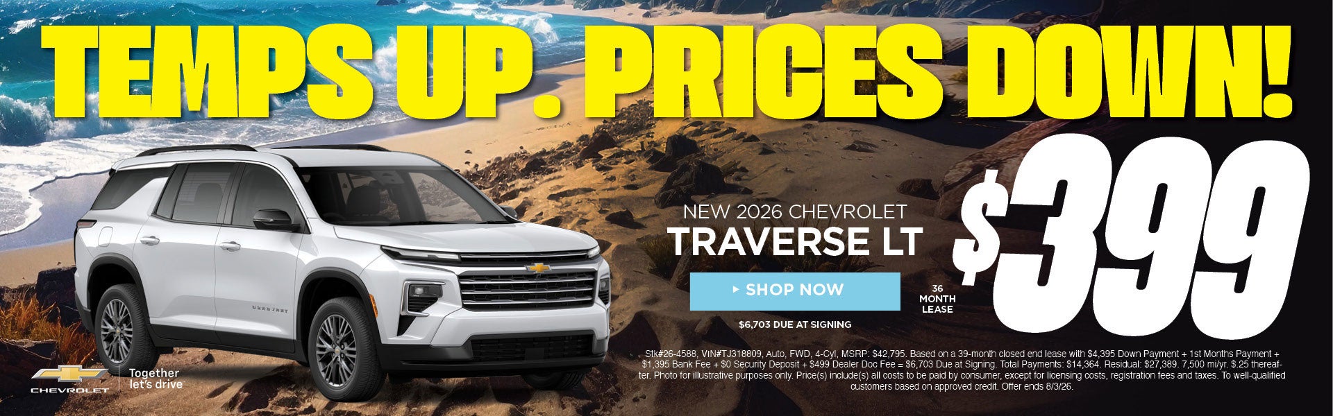 New 2026 Chevrolet Traverse LT $399/36 Month Lease