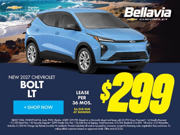 New 2027 Chevrolet Bolt LT $299/36 Month Lease