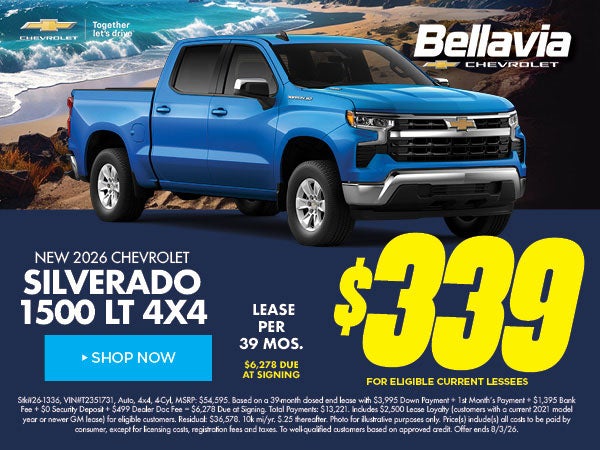 New 2026 Chevrolet Silverado 1500 LT 4x4 $339/39 Month Lease