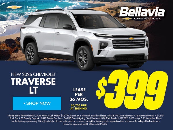 New 2026 Chevrolet Traverse LT $399/36 Month Lease