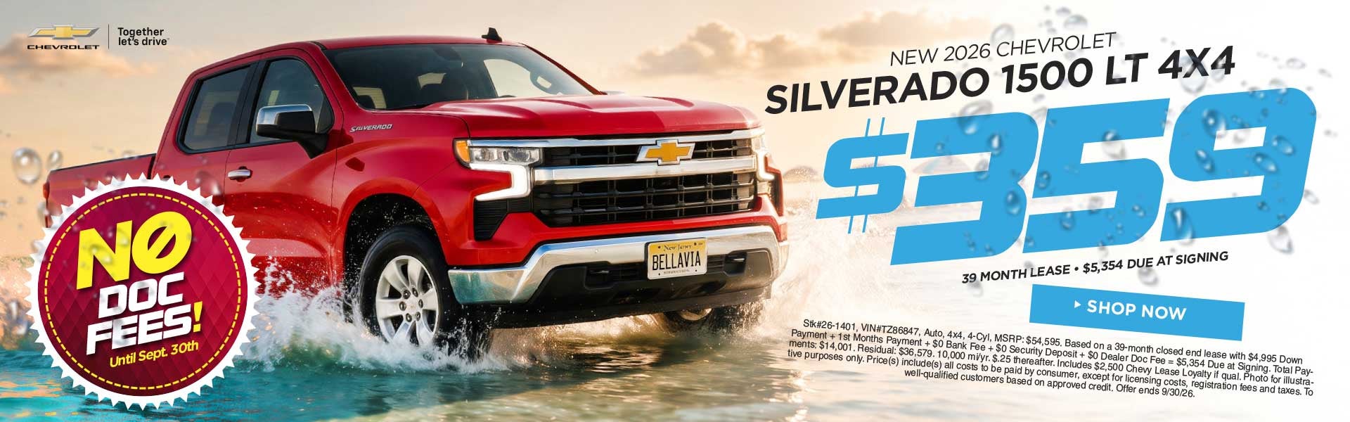 New 2026 Chevrolet Silverado 1500 LT 4x4 $359/39 Month Lease