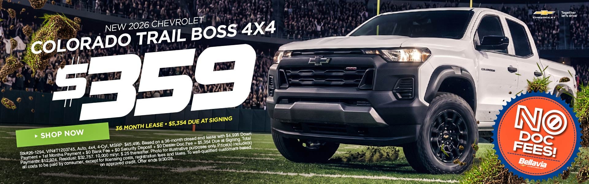 New 2026 Chevrolet Colorado Trail Boss 4x4 $359/36 Month Lea