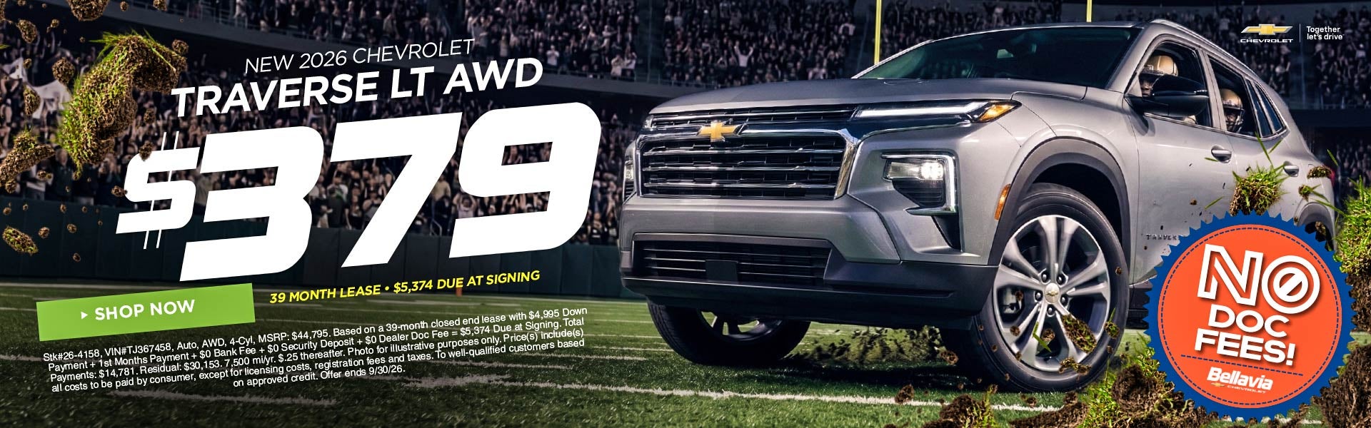 New 2026 Chevrolet Traverse LT AWD $379/39 Month Lease