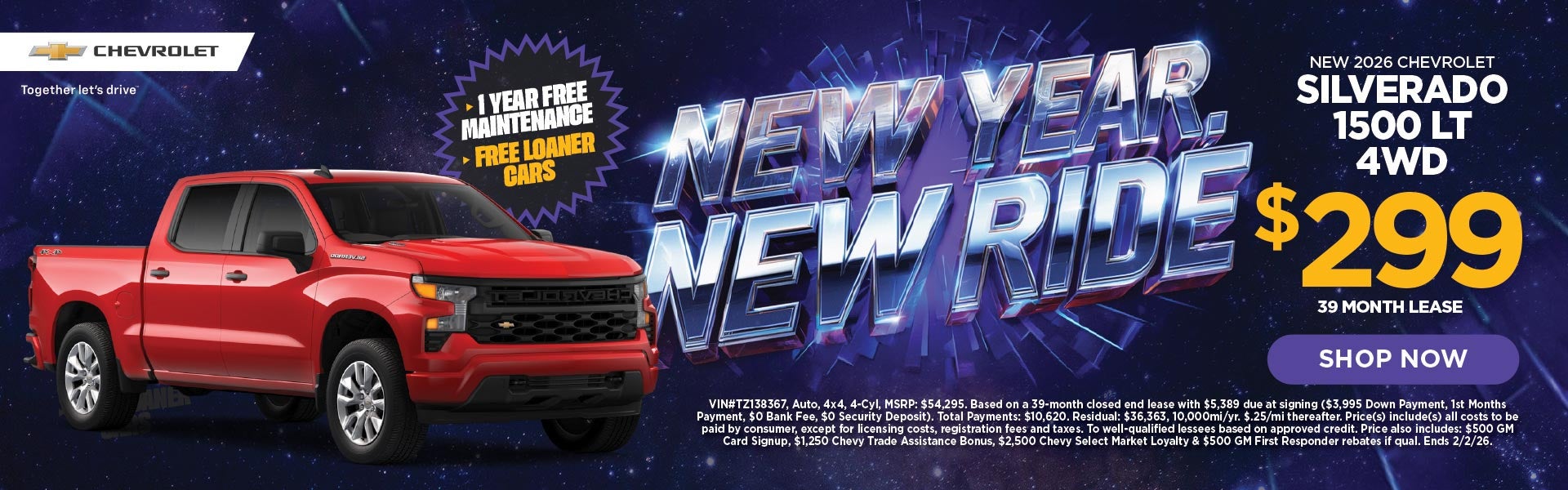 New 2026 Chevrolet Silverado 1500 LT 4WD $299/39 Month