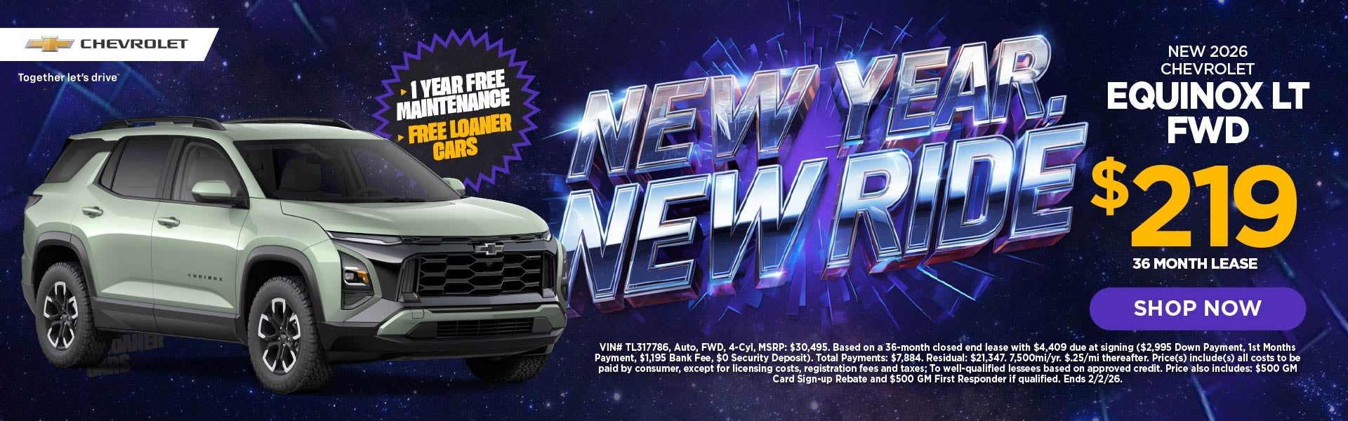 New 2026 Chevrolet Equinox LT FWD $219/36 Month Lease