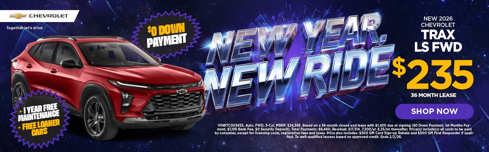 New 2026 Chevrolet Trax LS FWD $235/36 Month Lease 