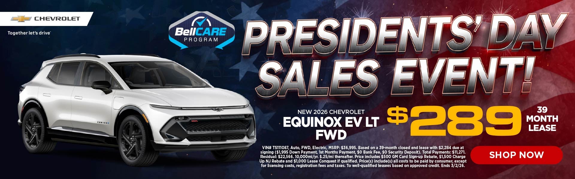 New 2026 Chevrolet Equinox EV LT FWD $289/39 Month Lease 