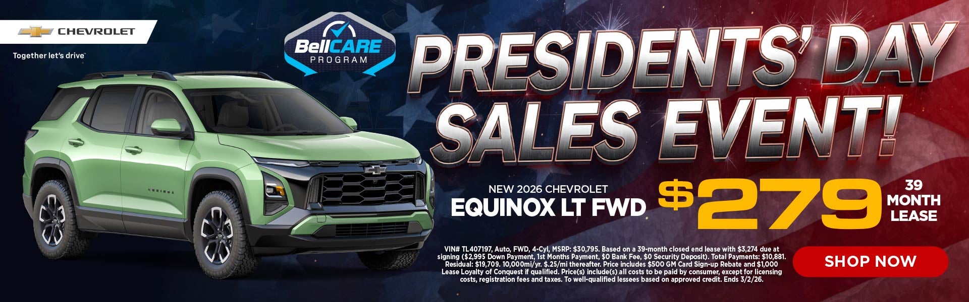 New 2026 Chevrolet Equinox LT FWD $279/39 Month Lease 