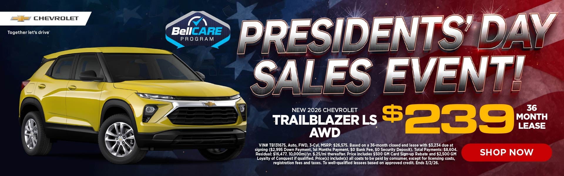 New 2026 Chevrolet Trailblazer LS AWD $239/36 Month Lease 