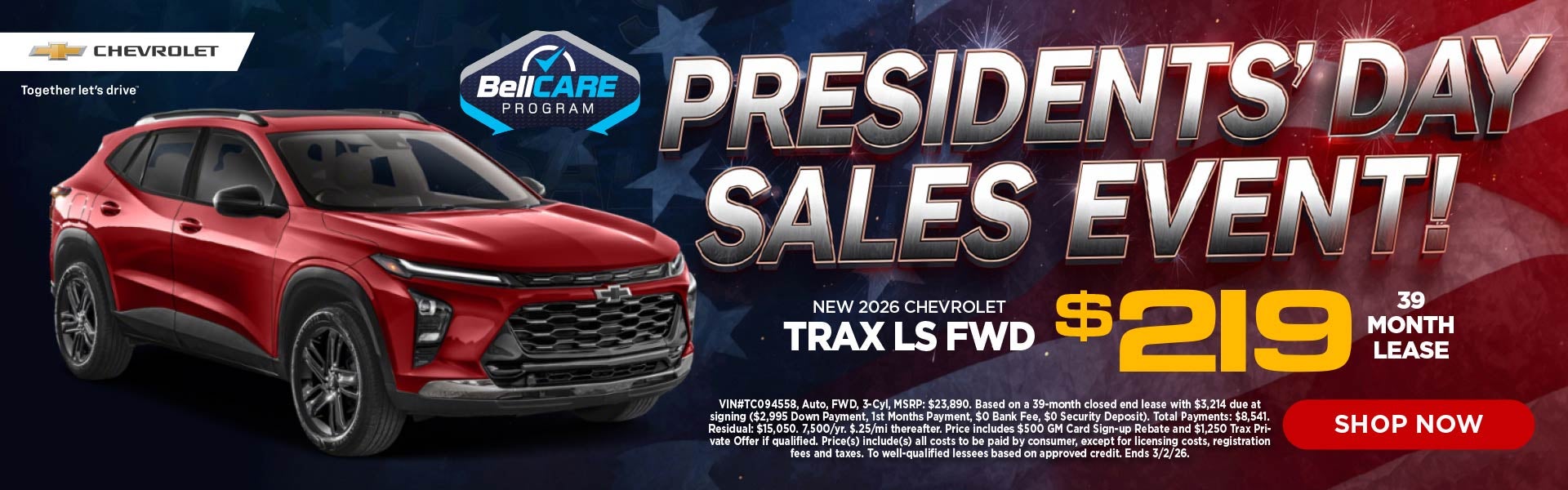 New 2026 Chevrolet Trax LS FWD $219/39 Month Lease 