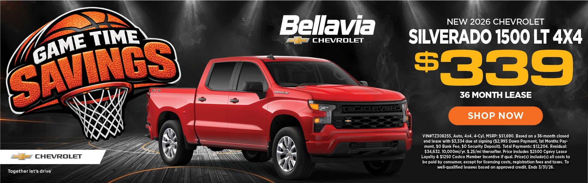 New 2026 Chevrolet Silverado 1500 LT 4x4 $339/36 Month Lease