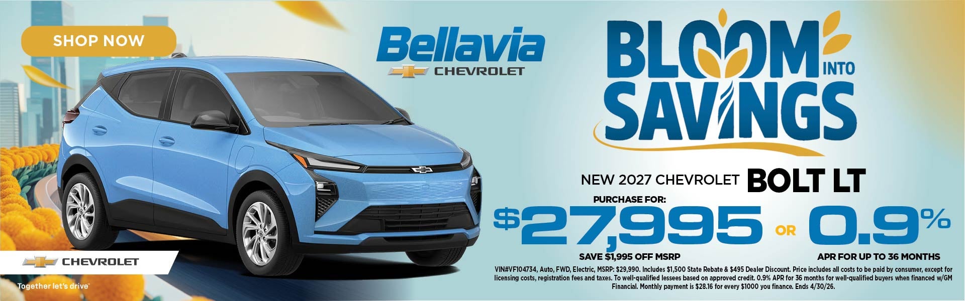 New 2027 Chevrolet Bolt LT Buy for $27,995 Save $1,995 Off