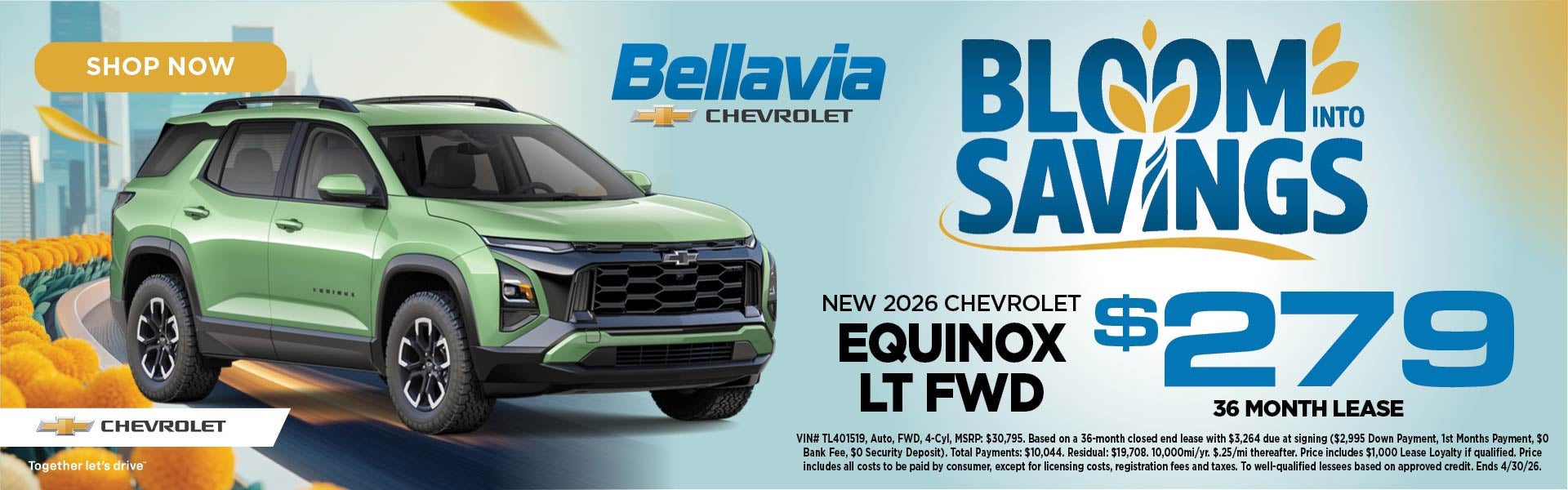 New 2026 Chevrolet Equinox LT FWD $279/36 Month Lease 