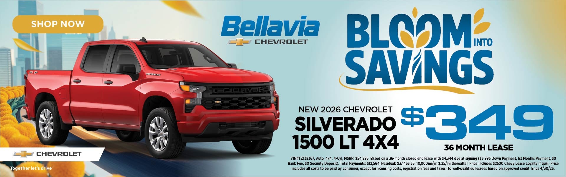 New 2026 Chevrolet Silverado 1500 LT 4x4 $349/36 Month Lease