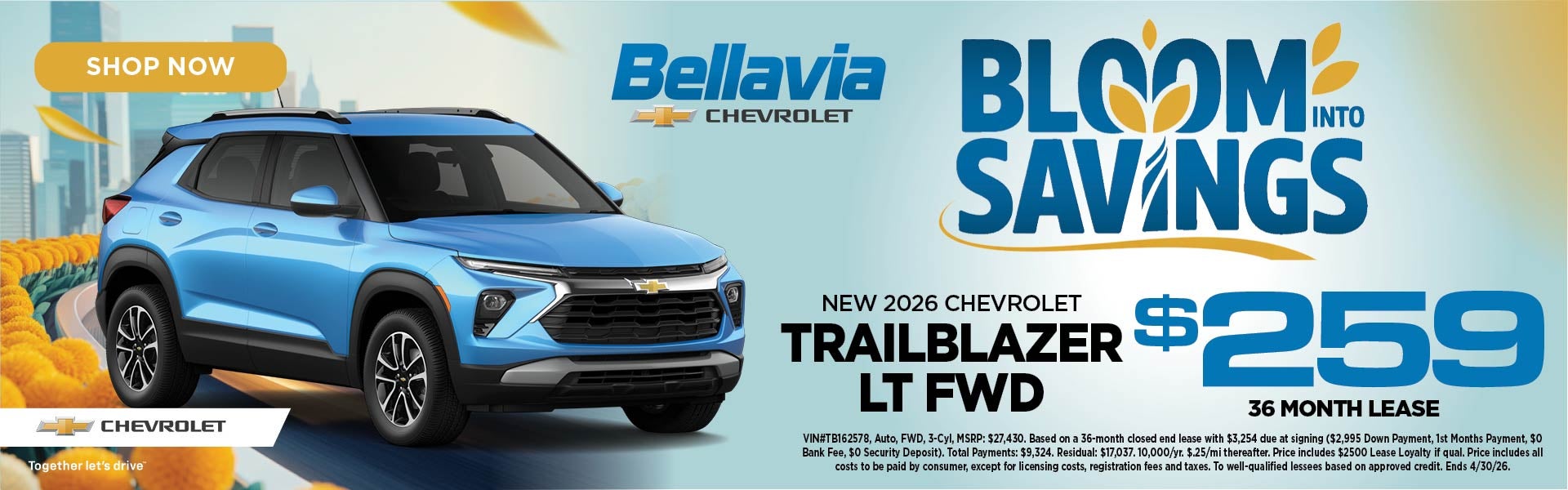 New 2026 Chevrolet Trailblazer LT FWD $259/36 Month Lease 