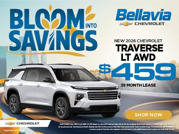 New 2026 Chevrolet Traverse LT AWD $459/39 Month Lease 