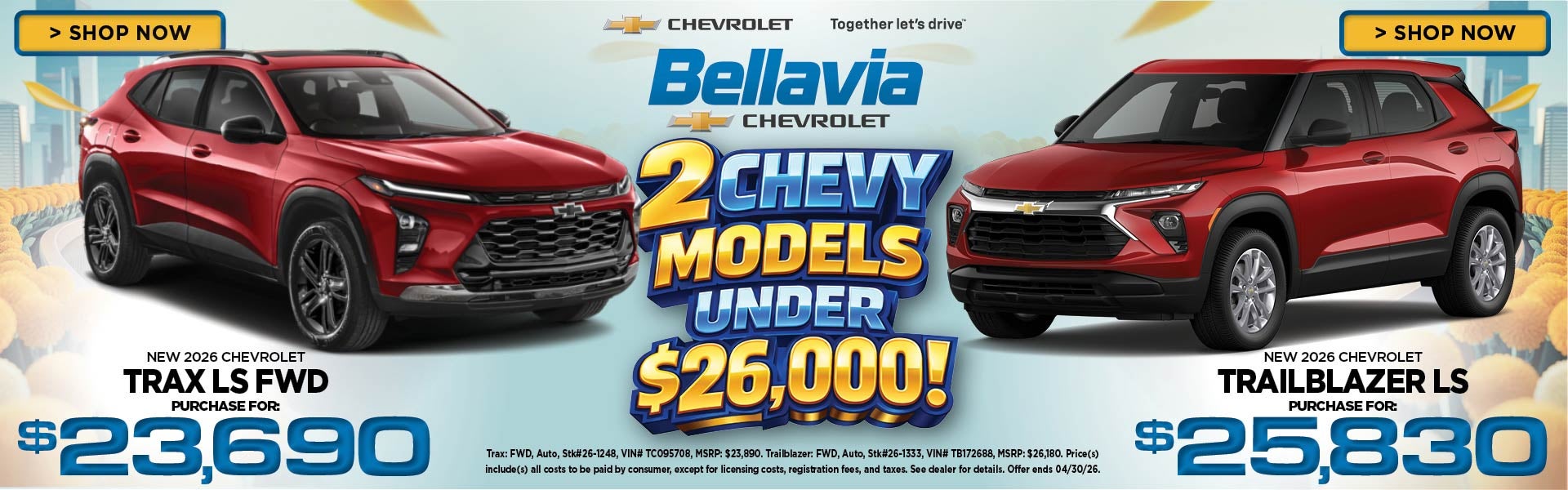 2026 Trax LS $23,690 2026 Trailblazer LS $25,830