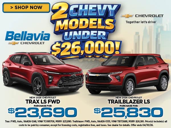 2026 Trax LS $23,690 2026 Trailblazer LS $25,830