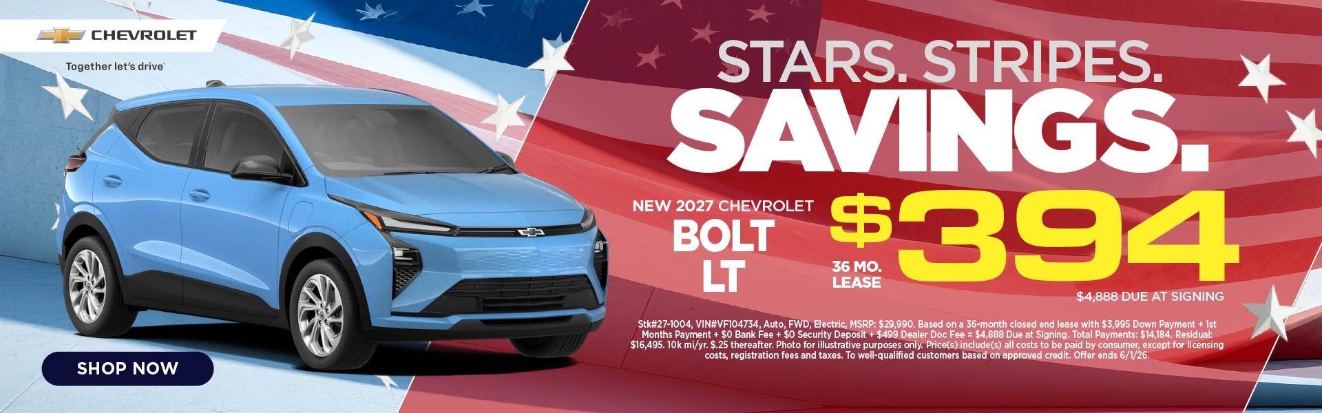 New 2027 Chevrolet Bolt LT $394/36 Month Lease