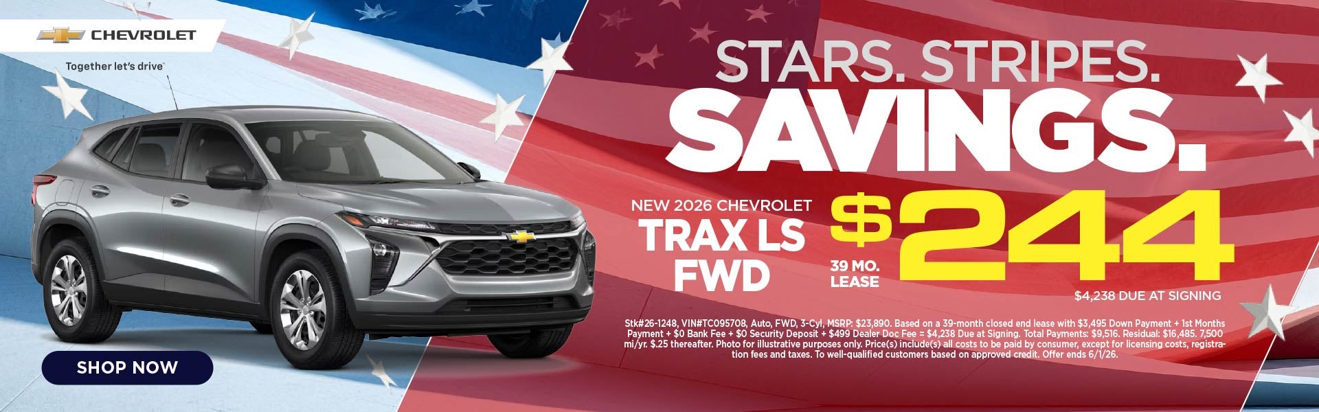 New 2026 Chevrolet Trax LS $244/39 Month Lease