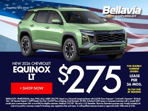 New 2026 Chevrolet Equinox LT $275/36 Month Lease