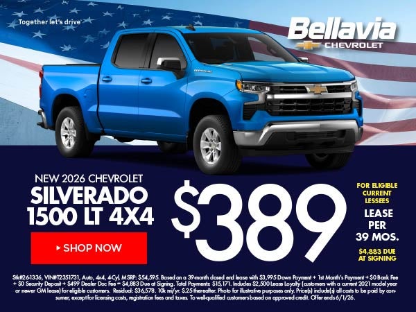 New 2026 Chevrolet Silverado 1500 LT 4x4 $389/39 Month Leas