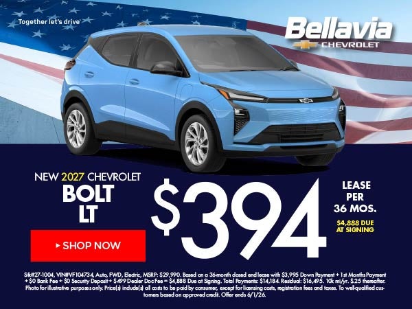 New 2027 Chevrolet Bolt LT $394/36 Month Lease