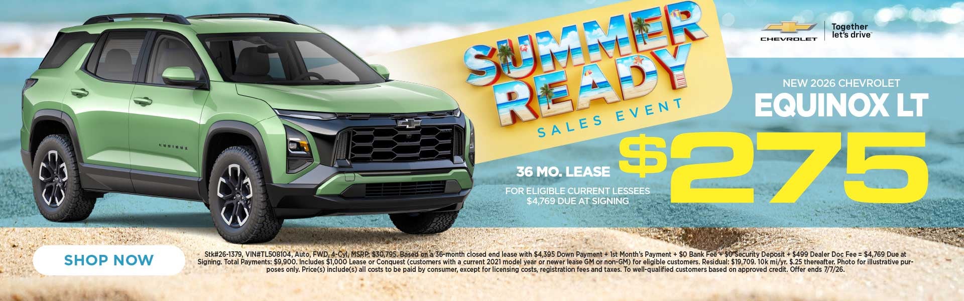 New 2026 Chevrolet Equinox LT $275/36 Month Lease