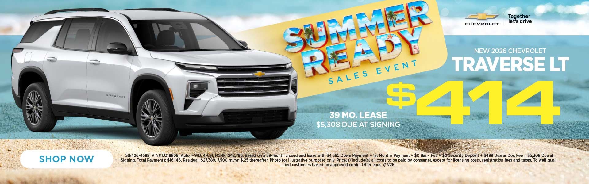 New 2026 Chevrolet Traverse LT $414/39 Month Lease
