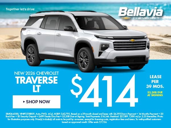 New 2026 Chevrolet Traverse LT $414/39 Month Lease
