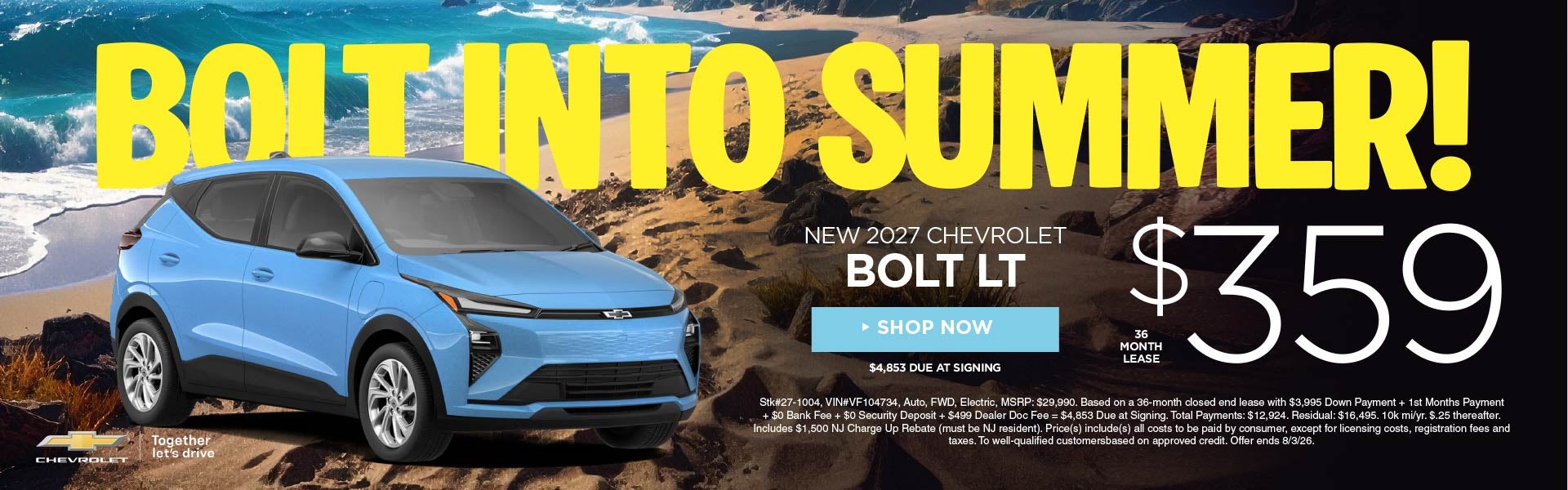 New 2027 Chevrolet Bolt LT $359/36 Month Lease