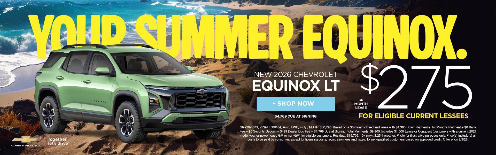 New 2026 Chevrolet Equinox LT $275/36 Month Lease