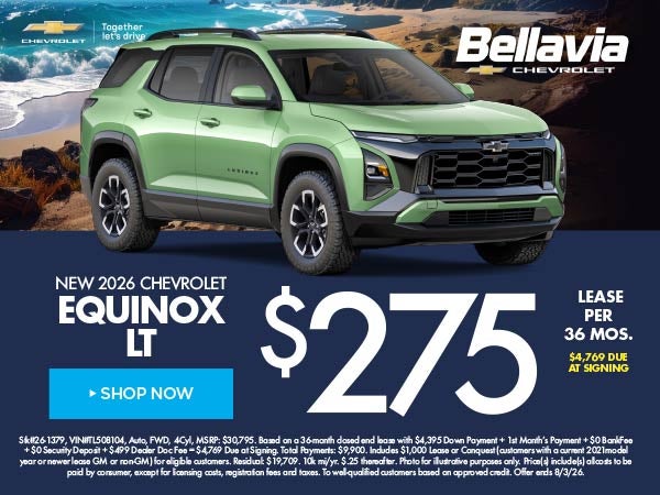 New 2026 Chevrolet Equinox LT $275/36 Month Lease