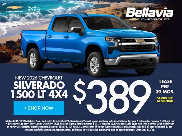 New 2026 Chevrolet Silverado 1500 LT 4x4 $389/39 Month Lease