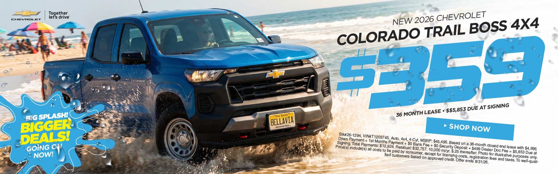 New 2026 Chevrolet Colorado Trail Boss 4x4 $359/36 Month Lea