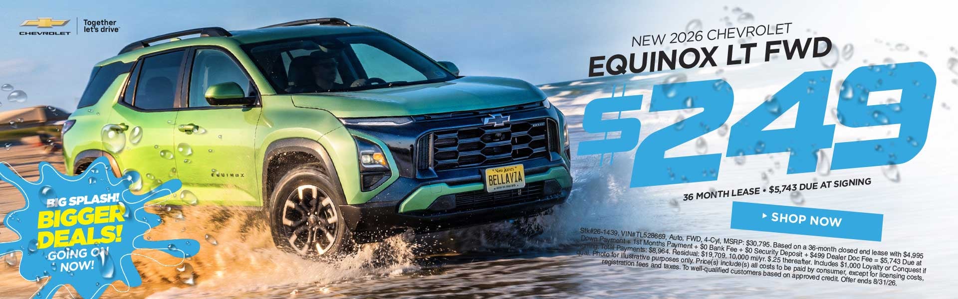 New 2026 Chevrolet Equinox LT FWD $249/36 Month Lease