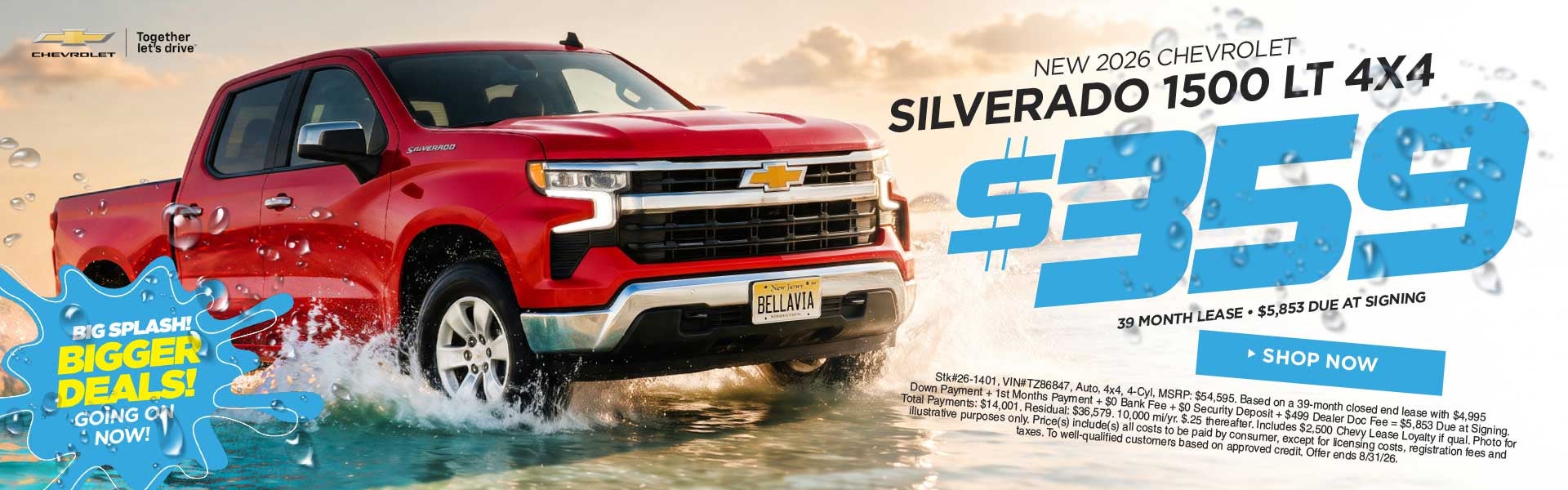 New 2026 Chevrolet Silverado 1500 LT 4x4 $359/39 Month Lease
