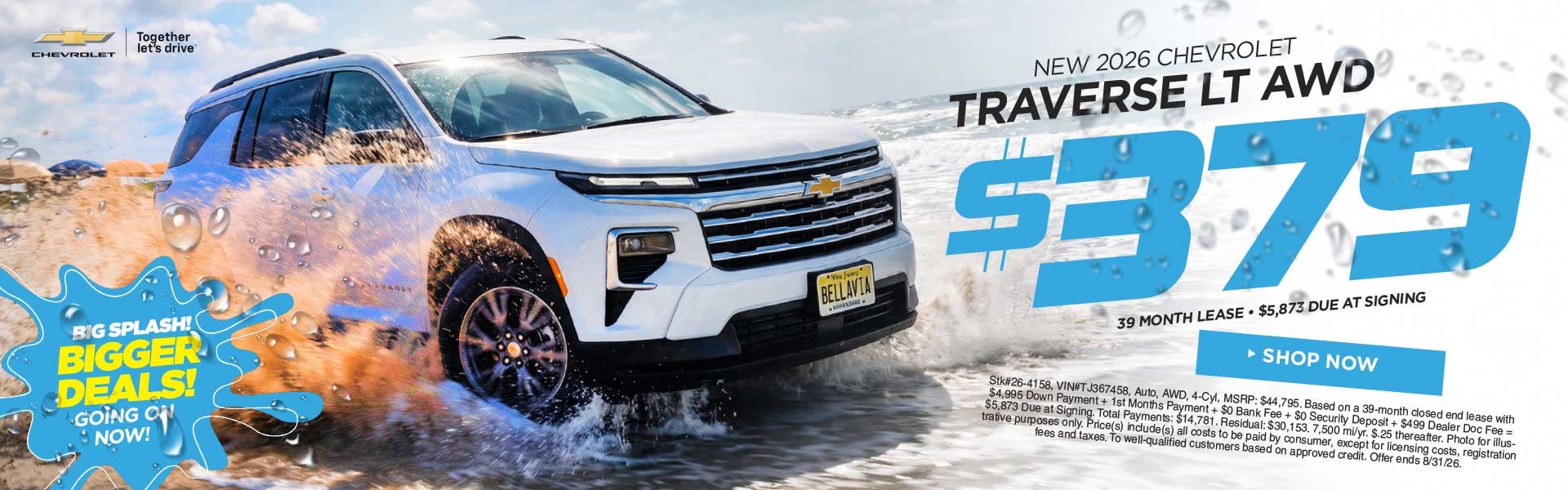 New 2026 Chevrolet Traverse LT AWD $379/39 Month Lease