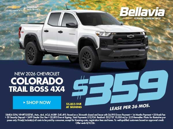 New 2026 Chevrolet Colorado Trail Boss 4x4 $359/36 Month Lea