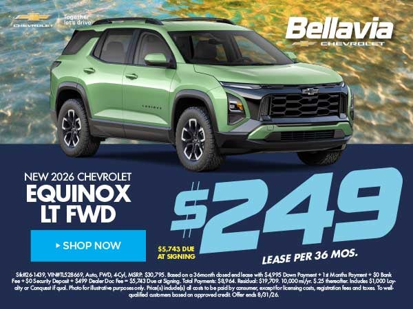 New 2026 Chevrolet Equinox LT FWD $249/36 Month Lease