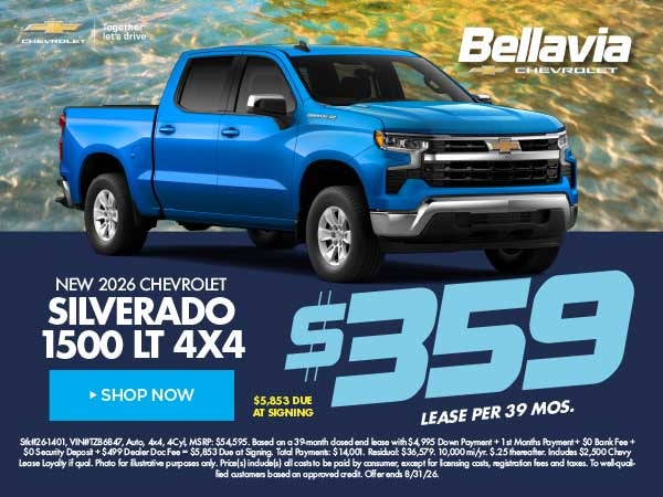 New 2026 Chevrolet Silverado 1500 LT 4x4 $359/39 Month Lease