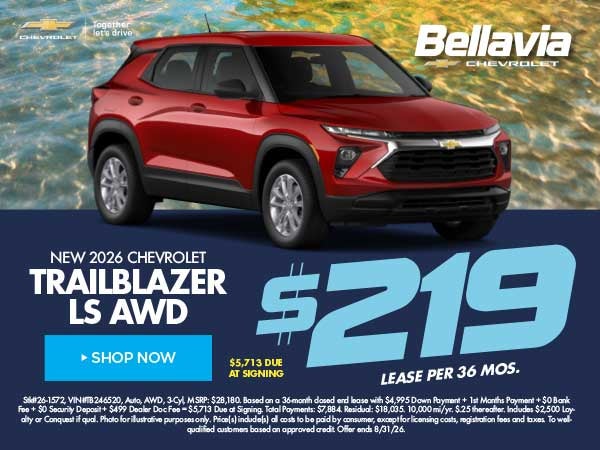 New 2026 Chevrolet Trailblazer LS AWD $219/36 Month Lease