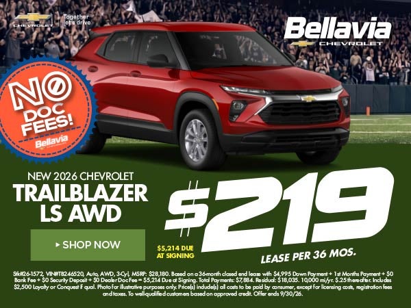 New 2026 Chevrolet Trailblazer LS AWD $219/36 Month Lease